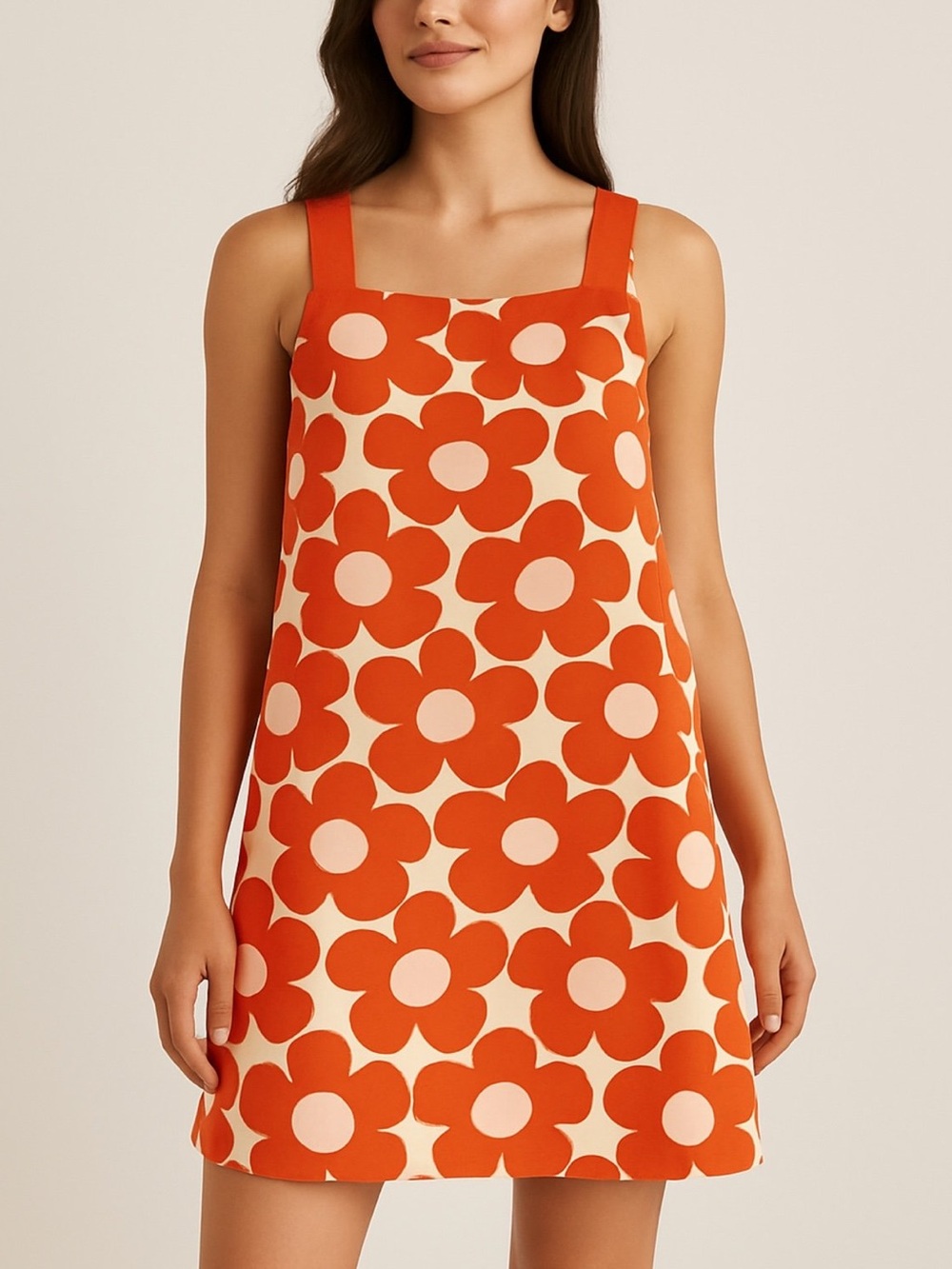 ZARA Retro Floral Jacquard Knit Mini Dress Orange/White - Size Large